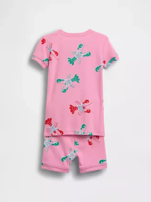 Bebek & Yürümeye Başlayan Çocuk İçin Organik Fırçalanmış Pamuklu Istakoz Desenli Pijama Şort Seti