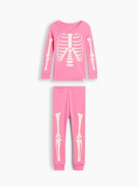 Bebek & Yürümeye Başlayan Çocuk İçin Organik Fırçalanmış Pamuklu, Karanlıkta Parlayan İskelet Pijama Seti