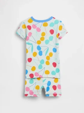Bebek & Yürümeye Başlayan Çocuk İçin Organik Fırçalanmış Pamuklu Kiraz Desenli Pijama Şort Seti