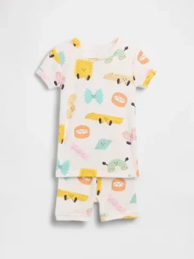 Bebek & Yürümeye Başlayan Çocuk İçin Organik Fırçalanmış Pamuklu Pasta Pijama Şort Seti