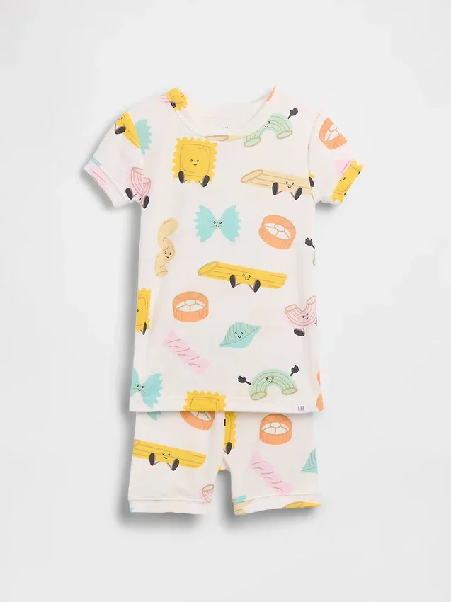 Bebek & Yürümeye Başlayan Çocuk İçin Organik Fırçalanmış Pamuklu Pasta Pijama Şort Seti
