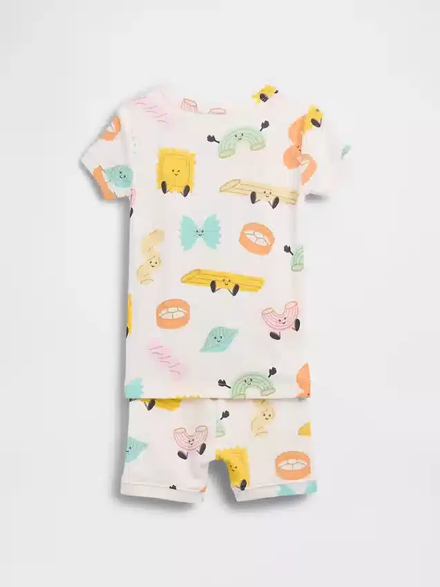 Bebek & Yürümeye Başlayan Çocuk İçin Organik Fırçalanmış Pamuklu Pasta Pijama Şort Seti