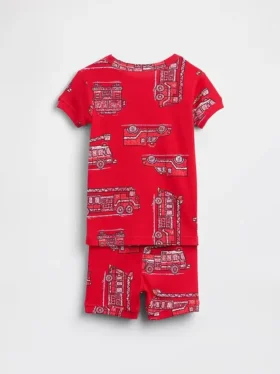Bebek & Yürümeye Başlayan Çocuk İçin Organik Fırçalanmış Pamuklu İtfaiye Aracı Pijama Şort Seti