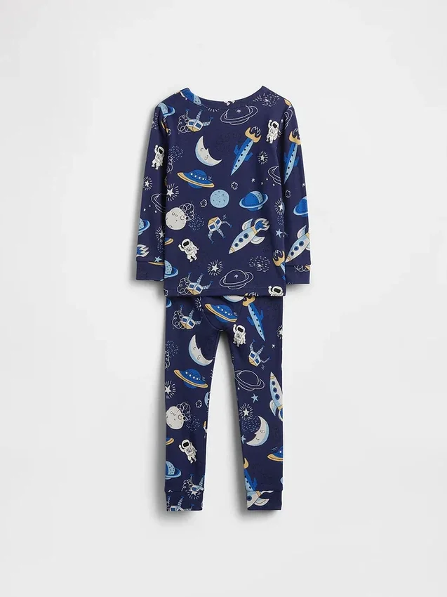 Bebek & Yürümeye Başlayan Çocuk İçin Organik Fırçalanmış Pamuklu Uzay Pijama Seti