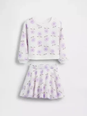 Bebek & Yürümeye Başlayan Çocuk İçin Vintagesoft Çiçek Desenli Etek-Tişört Seti
