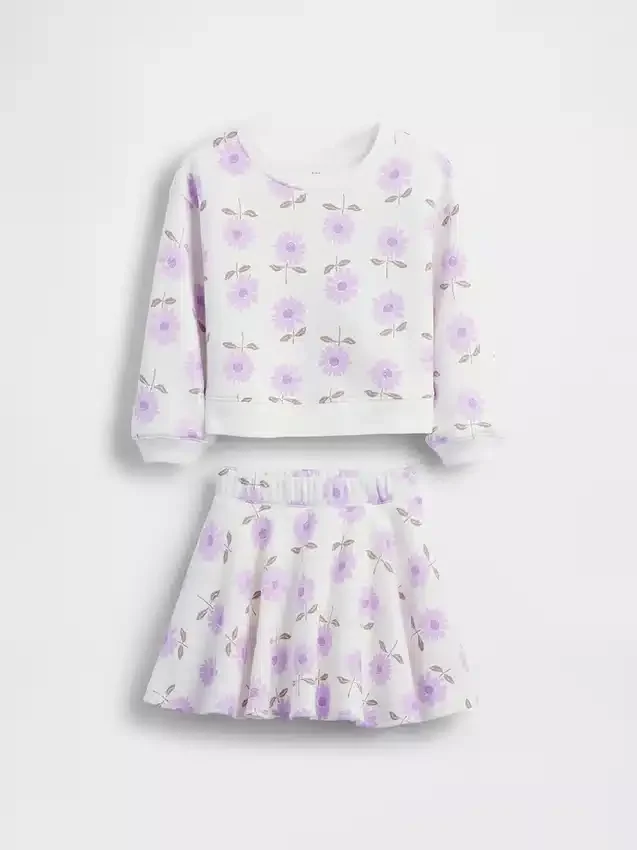 Bebek & Yürümeye Başlayan Çocuk İçin Vintagesoft Çiçek Desenli Etek-Tişört Seti
