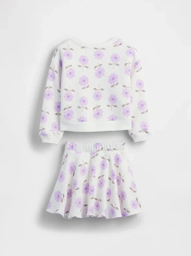 Bebek & Yürümeye Başlayan Çocuk İçin Vintagesoft Çiçek Desenli Etek-Tişört Seti
