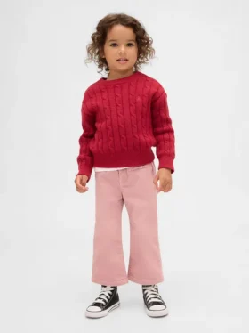 Bebek & Yürümeye Başlayan Çocuk Kadife Fiyonklu Geniş Paça Jean