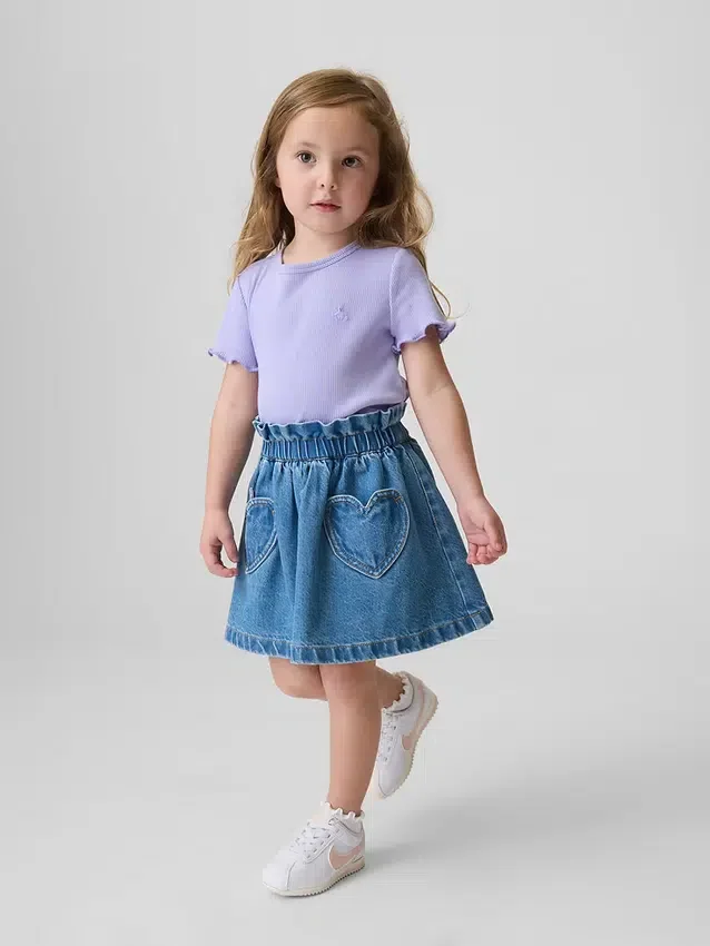 Bebek & Yürümeye Başlayan Çocuk Kalp Cepli Denim Etek