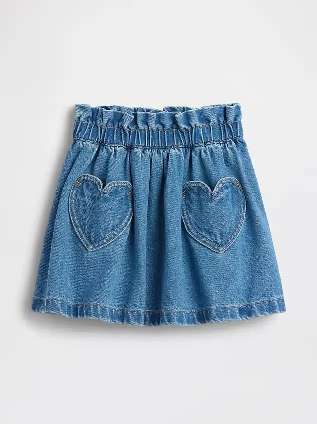 Bebek & Yürümeye Başlayan Çocuk Kalp Cepli Denim Etek