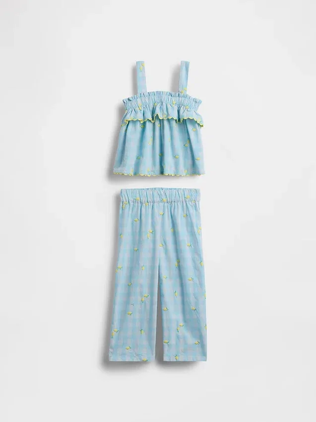 Bebek & Yürümeye Başlayan Çocuk Limon Desenli Gingham Kıyafet Seti