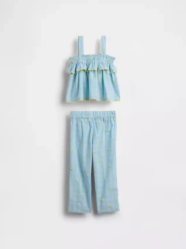 Bebek & Yürümeye Başlayan Çocuk Limon Desenli Gingham Kıyafet Seti