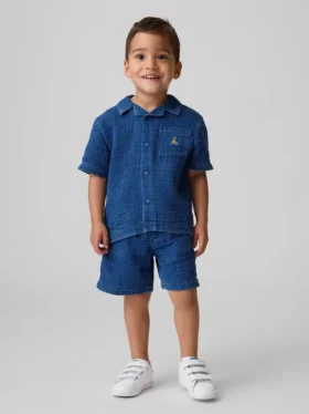 Bebek & Yürümeye Başlayan Çocuk Pamuklu Gazlı Kumaş Denim Kıyafet Seti