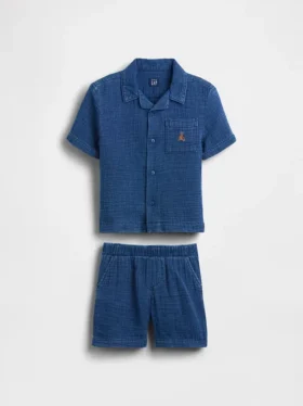 Bebek & Yürümeye Başlayan Çocuk Pamuklu Gazlı Kumaş Denim Kıyafet Seti