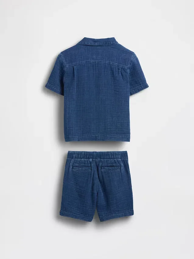 Bebek & Yürümeye Başlayan Çocuk Pamuklu Gazlı Kumaş Denim Kıyafet Seti
