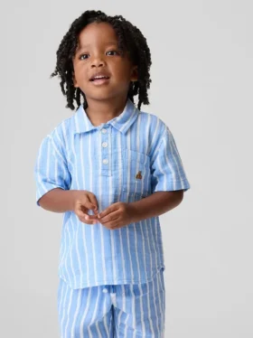 Bebek & Yürümeye Başlayan Çocuk Pamuklu Gazlı Kumaş Desenli Polo Tişört