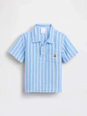 Bebek & Yürümeye Başlayan Çocuk Pamuklu Gazlı Kumaş Desenli Polo Tişört