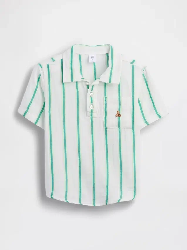 Bebek & Yürümeye Başlayan Çocuk Pamuklu Gazlı Kumaş Desenli Polo Tişört