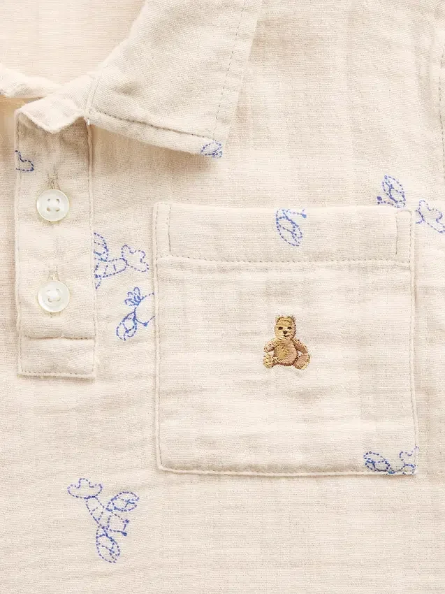 Bebek & Yürümeye Başlayan Çocuk Pamuklu Gazlı Kumaş Desenli Polo Tişört