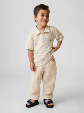 Bebek & Yürümeye Başlayan Çocuk Pamuklu Gazlı Kumaş Çekip Giyilen Geniş Paça Pantolon