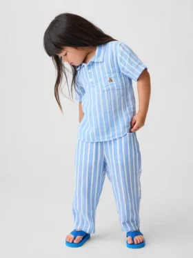 Bebek & Yürümeye Başlayan Çocuk Pamuklu Gazlı Kumaş Çekip Giyilen Geniş Paça Pantolon