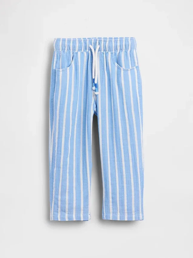 Bebek & Yürümeye Başlayan Çocuk Pamuklu Gazlı Kumaş Çekip Giyilen Geniş Paça Pantolon