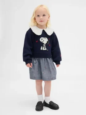Bebek & Yürümeye Başlayan Çocuk Snoopy Fırfırlı Yakalı Sweatshirt Elbise