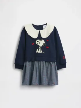 Bebek & Yürümeye Başlayan Çocuk Snoopy Fırfırlı Yakalı Sweatshirt Elbise