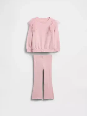 Bebek & Yürümeye Başlayan Çocuk Tül Sweatshirt ve Ribana Geniş Paça Tayt Seti