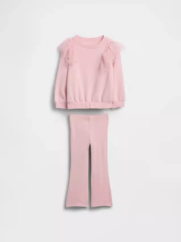 Bebek & Yürümeye Başlayan Çocuk Tül Sweatshirt ve Ribana Geniş Paça Tayt Seti