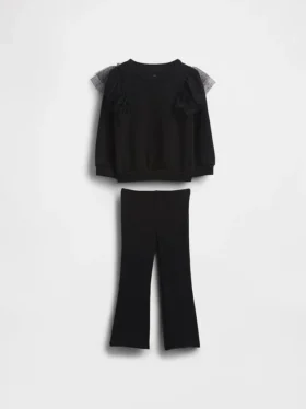 Bebek & Yürümeye Başlayan Çocuk Tül Sweatshirt ve Ribana Geniş Paça Tayt Seti