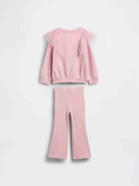 Bebek & Yürümeye Başlayan Çocuk Tül Sweatshirt ve Ribana Geniş Paça Tayt Seti