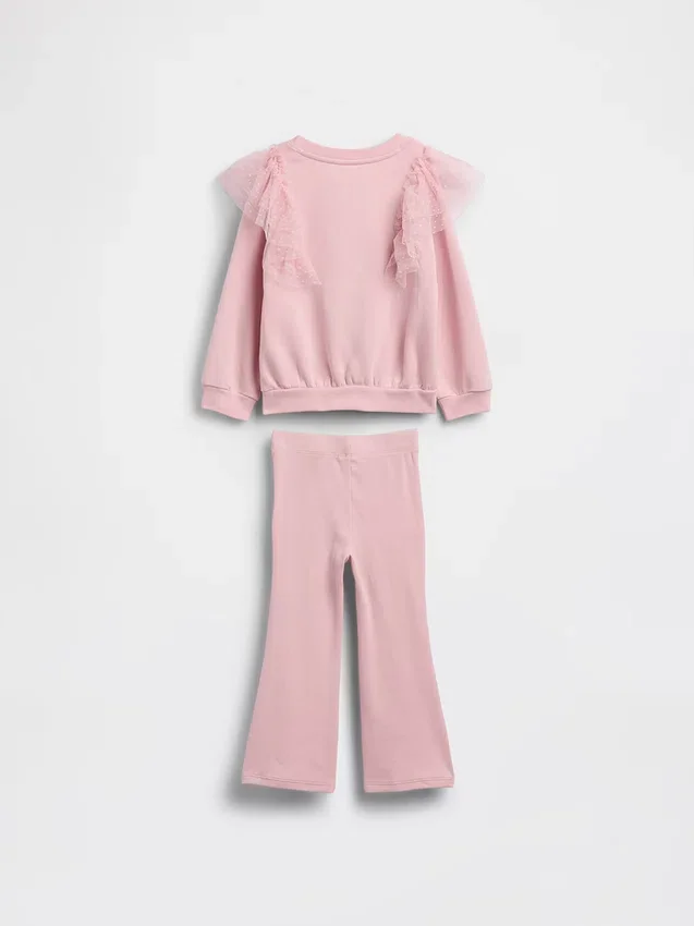 Bebek & Yürümeye Başlayan Çocuk Tül Sweatshirt ve Ribana Geniş Paça Tayt Seti