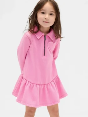 Bebek & Yürümeye Başlayan Çocuk Yarım Fermuarlı Başından Giyilen Sweatshirt Elbise