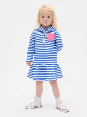 Bebek & Yürümeye Başlayan Çocuk Yarım Fermuarlı Başından Giyilen Sweatshirt Elbise