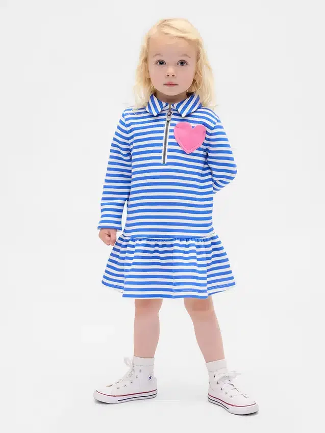 Bebek & Yürümeye Başlayan Çocuk Yarım Fermuarlı Başından Giyilen Sweatshirt Elbise