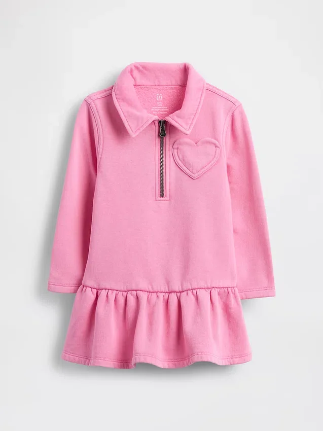 Bebek & Yürümeye Başlayan Çocuk Yarım Fermuarlı Başından Giyilen Sweatshirt Elbise