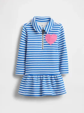 Bebek & Yürümeye Başlayan Çocuk Yarım Fermuarlı Başından Giyilen Sweatshirt Elbise