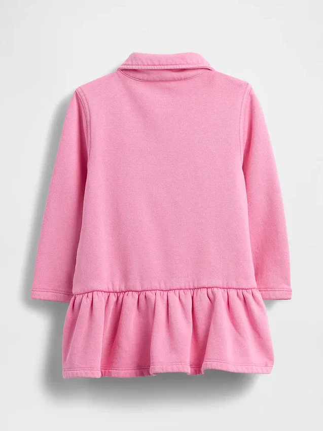 Bebek & Yürümeye Başlayan Çocuk Yarım Fermuarlı Başından Giyilen Sweatshirt Elbise
