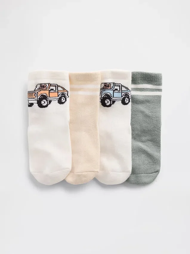 Bebek & Yürümeye Başlayan Çocuklar İçin Brannan Bear & Stripe Çoraplar (4'lü Paket)