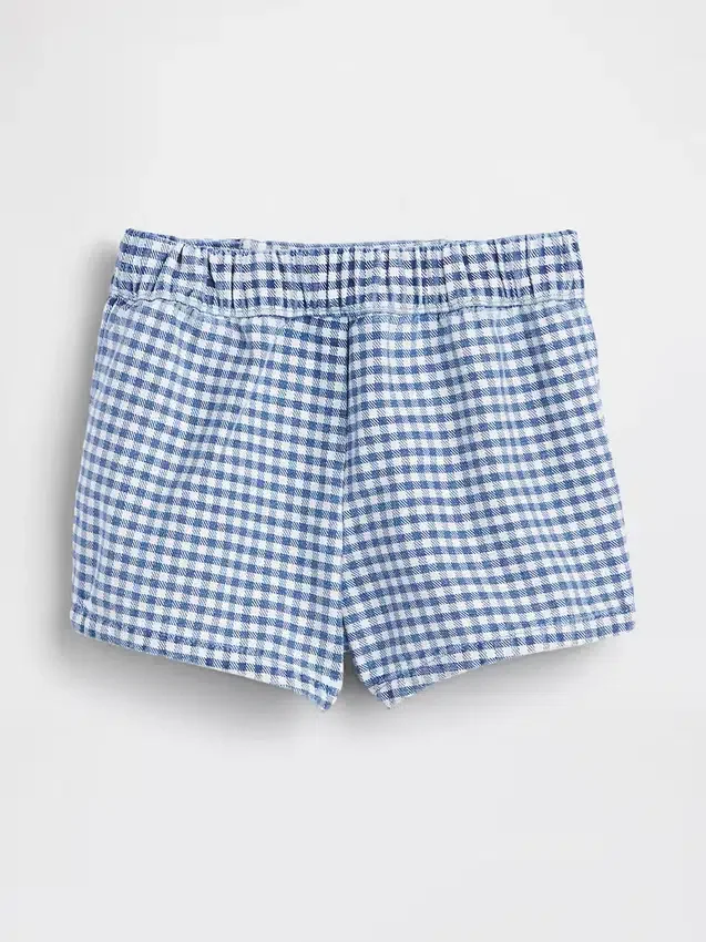 Bebek & Yürümeye Başlayan Çocuklar İçin Denizci Desenli Gingham Denim Çekip Giyilebilen Şortlar