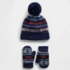 Bebek & Yürümeye Başlayan Çocuklar İçin Fair Isle Ponponlu Bere ve Eldiven Seti