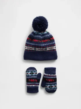 Bebek & Yürümeye Başlayan Çocuklar İçin Fair Isle Ponponlu Bere ve Eldiven Seti