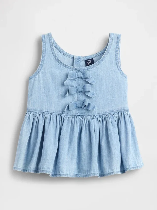 Bebek & Yürümeye Başlayan Çocuklar İçin Fiyonklu Denim Tank Top