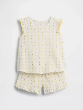 Bebek & Yürümeye Başlayan Çocuklar İçin Geri Dönüştürülmüş Fırfırlı Meyve Desenli Pijama Şort Seti