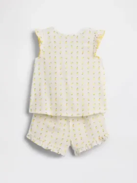Bebek & Yürümeye Başlayan Çocuklar İçin Geri Dönüştürülmüş Fırfırlı Meyve Desenli Pijama Şort Seti