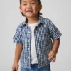 Bebek & Yürümeye Başlayan Çocuklar İçin Gingham Desenli Büyük Boy Denim Gömlek