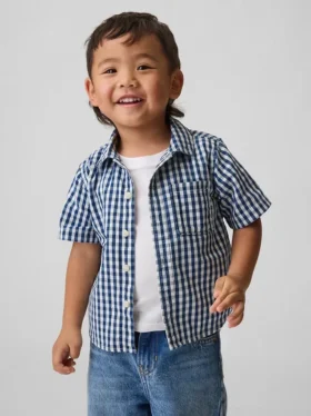 Bebek & Yürümeye Başlayan Çocuklar İçin Gingham Desenli Büyük Boy Denim Gömlek