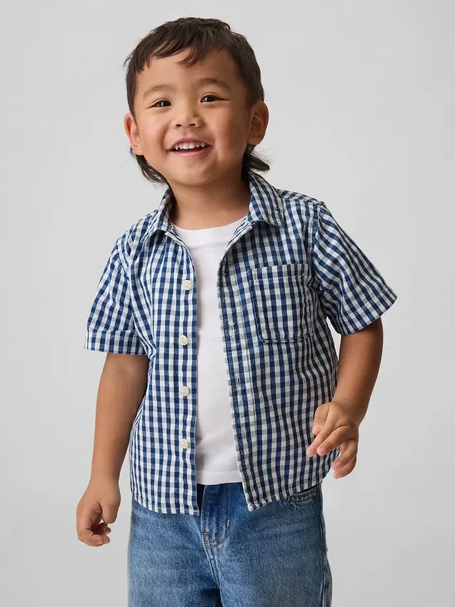 Bebek & Yürümeye Başlayan Çocuklar İçin Gingham Desenli Büyük Boy Denim Gömlek