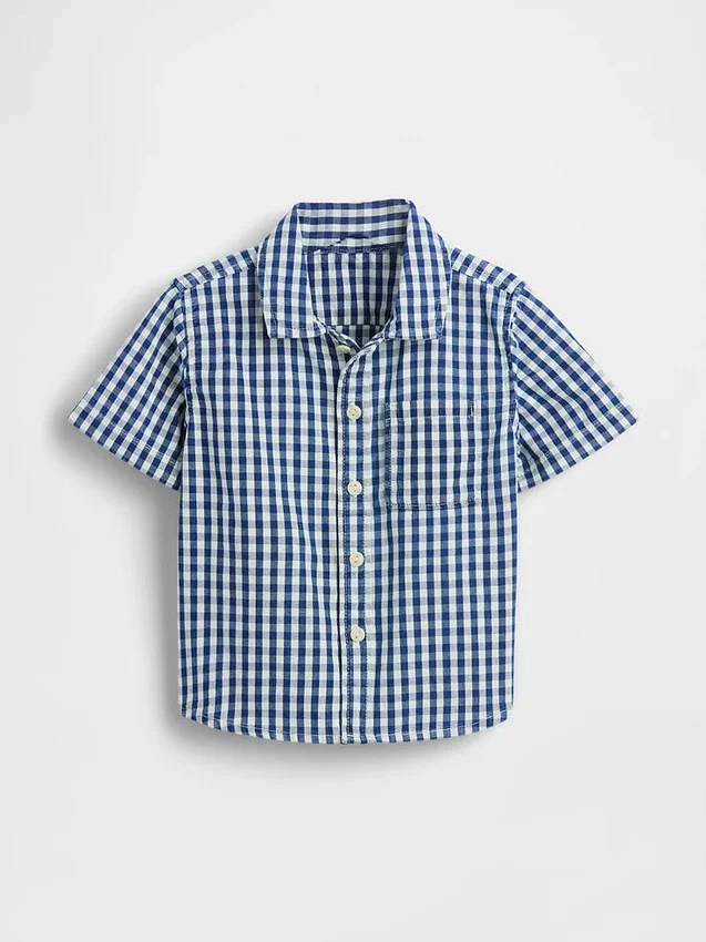 Bebek & Yürümeye Başlayan Çocuklar İçin Gingham Desenli Büyük Boy Denim Gömlek